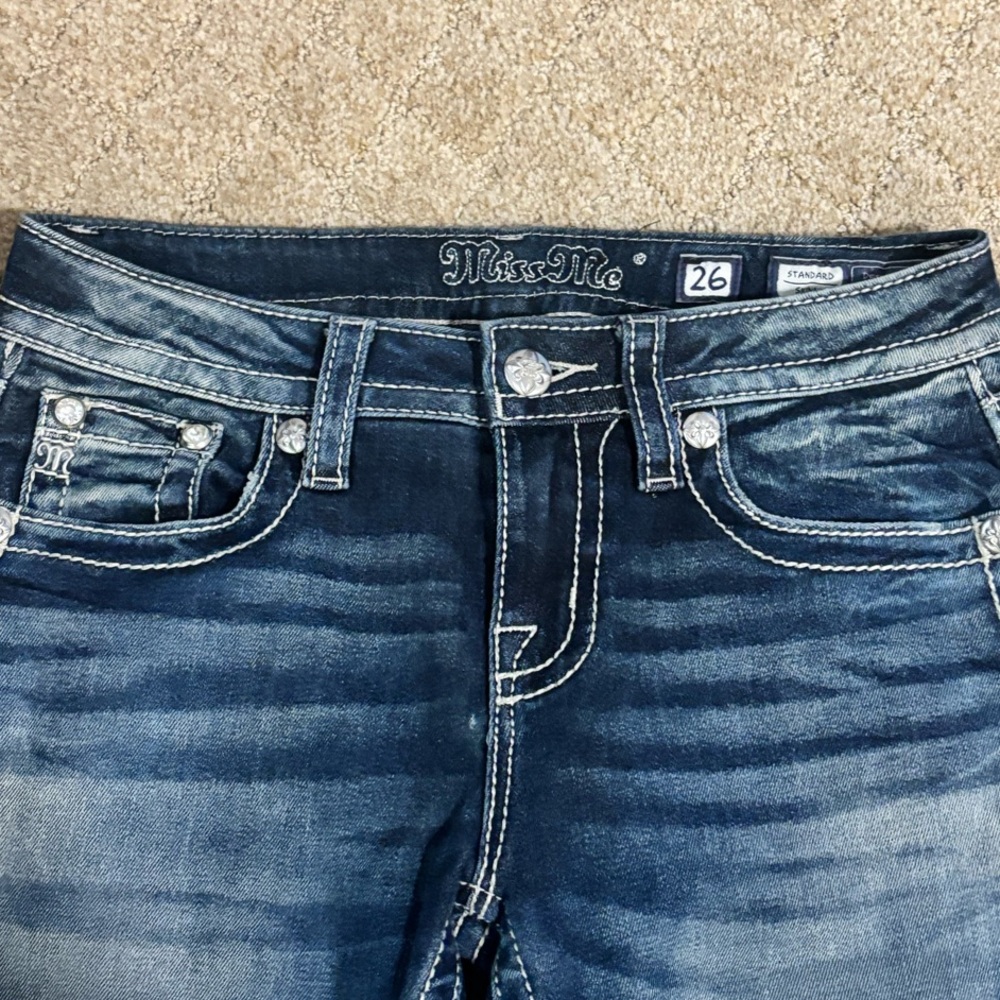Miss Me Blue Skinny Jeans with Distressed Detailing